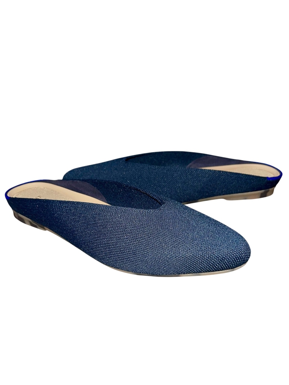 Rothy's The Almond Demi Mule Flats US 9 Navy Blue Knit Women's Slip On NWOB New